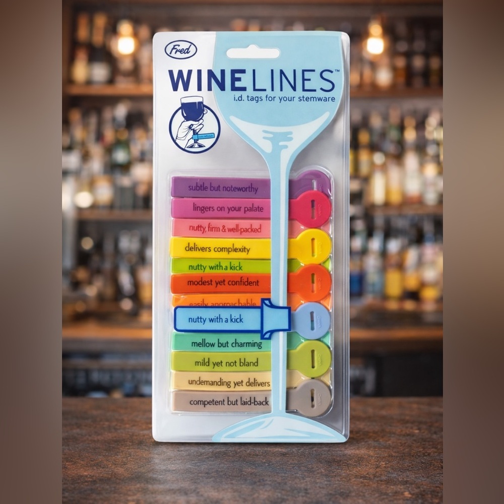 Winelines Stemware ID Tags | Funny Wine Glass Markers | Set of 12 | New